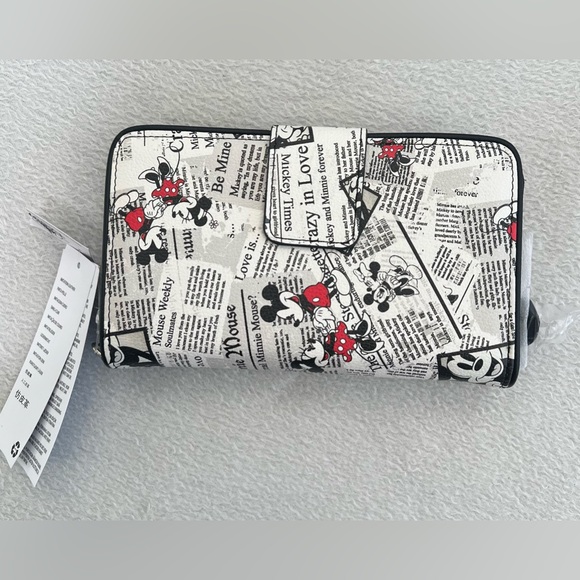 Disney Parks Mickey Minnie Crazy in Love Newspaper Print Wallet Wristlet - Picture 2 of 9
